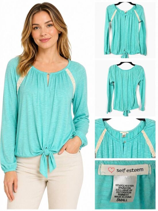 Self Esteem Tops - Self Esteem Tie Front Top Women Small Aqua